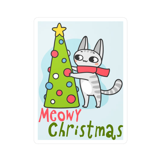 Meowy Christmas Cat Decorating a Tree | Christmas Cat Sticker