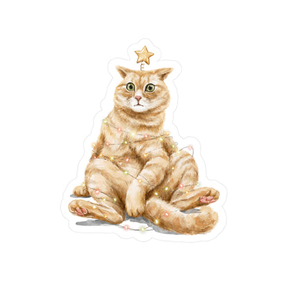 Cat Decorated Like a Christmas Tree | Christmas Cat Sticker